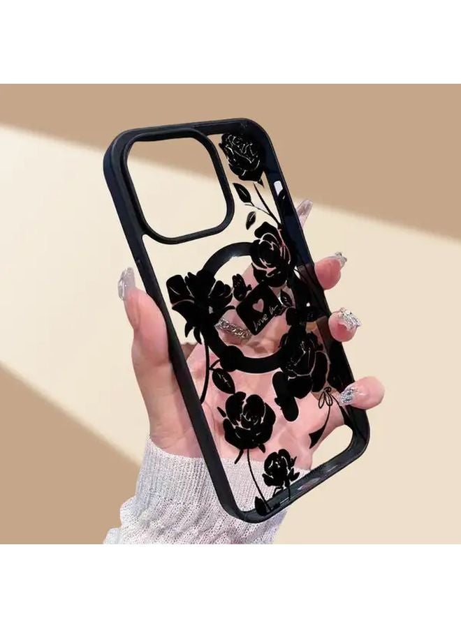 غطاء هاتف وردي مغناطيسي أسود شحن لاسلكي مقاوم للسقوط لهاتف iPhone 14 Pro Max - Image 5